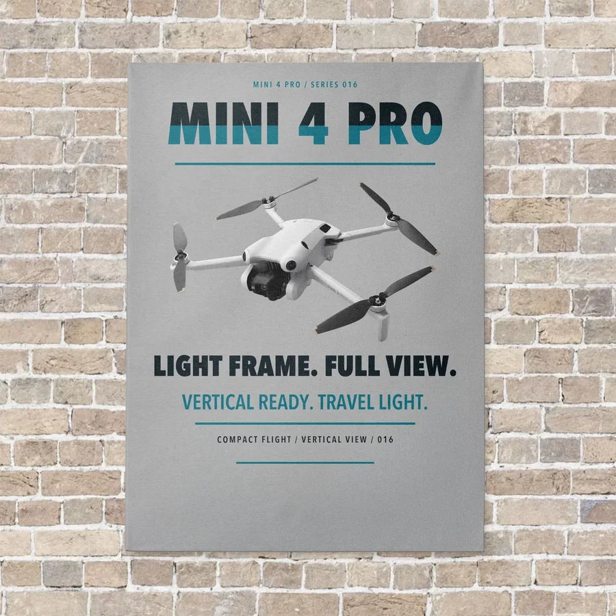 DJI Mini 4 Pro vertical canvas print - no frame - light gray background
