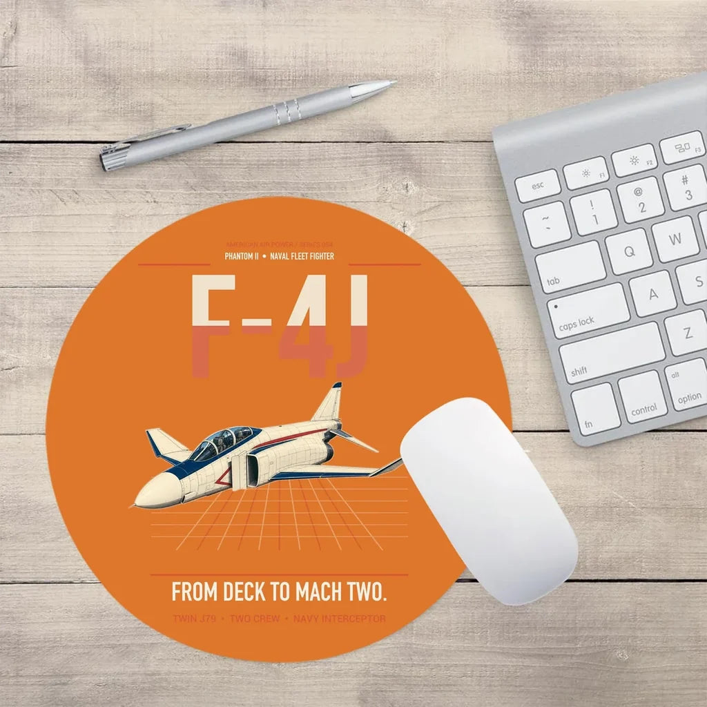 F-4J Phantom II design on orange round mouse pad