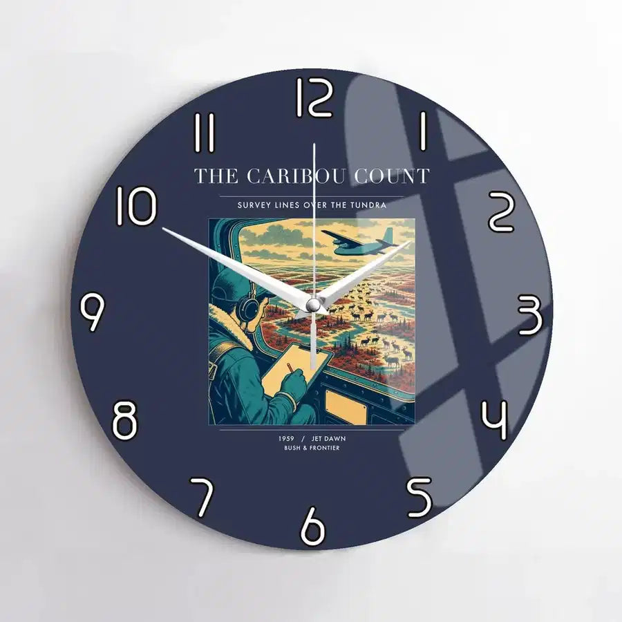 VINTAGE G4198 - The Caribou Count - Designed Wall Clocks design on navyblue no-frame