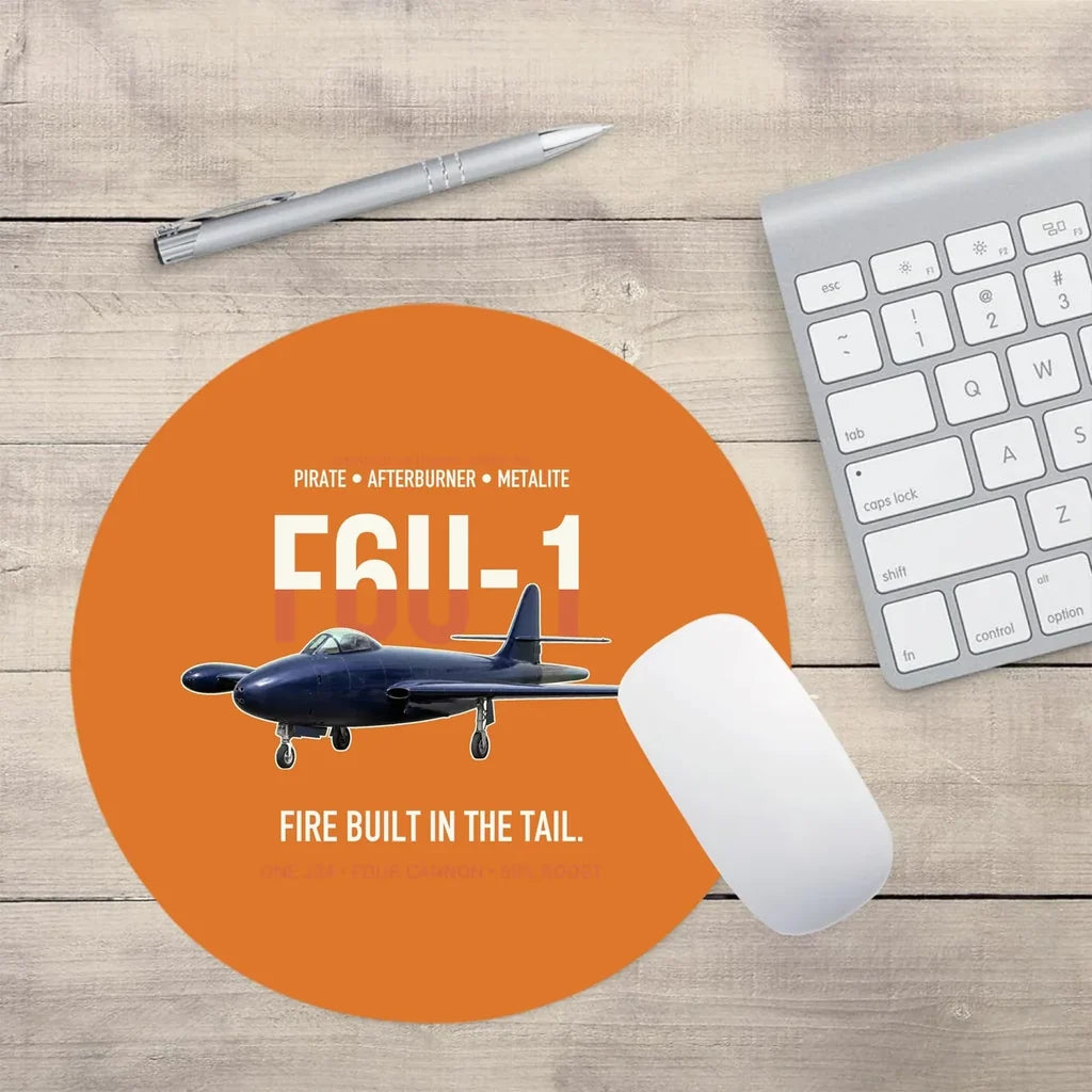 F6U-1 Pirate Fire Built in the Tail design on orange round mouse pad