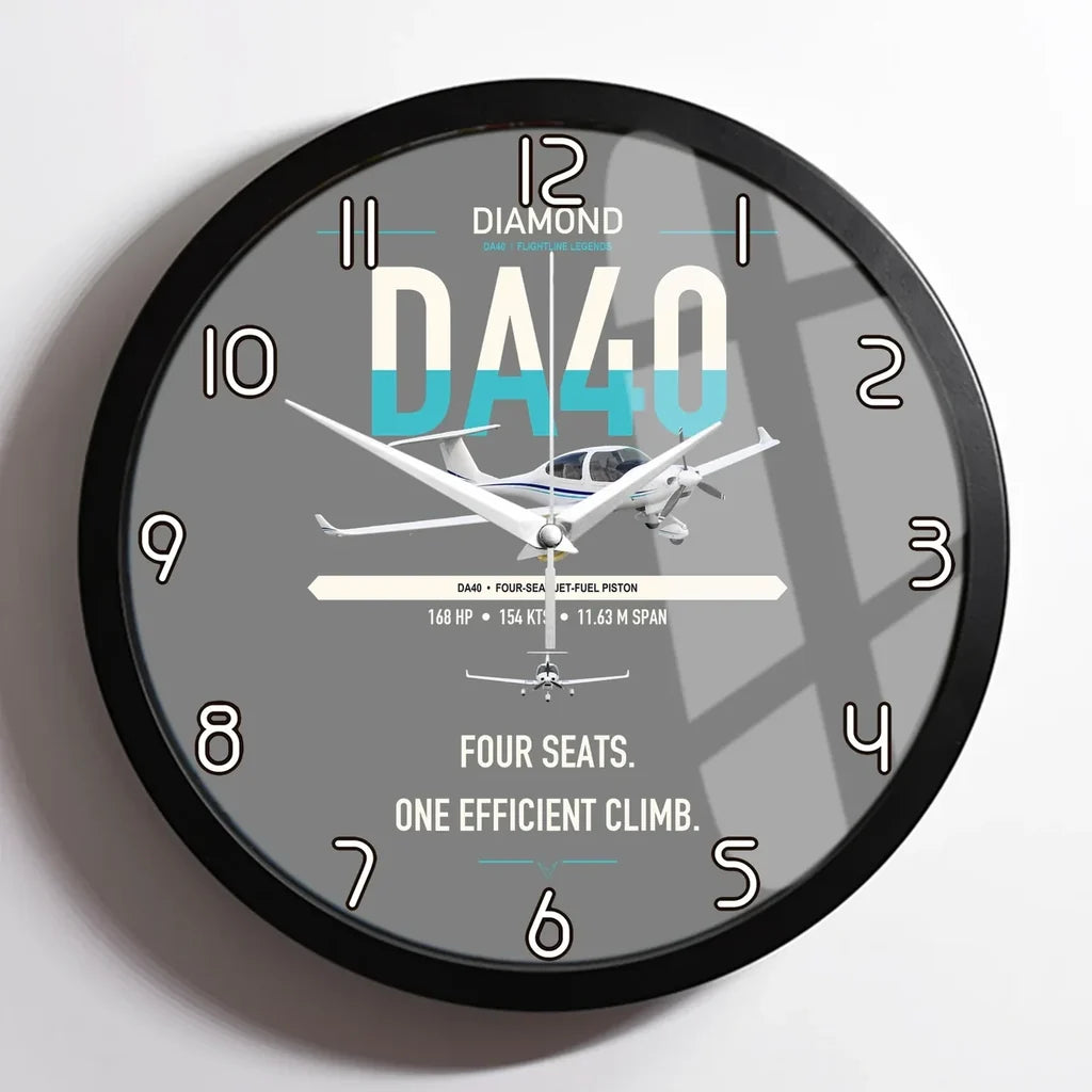 Diamond DA40 design on gray framed wall clock