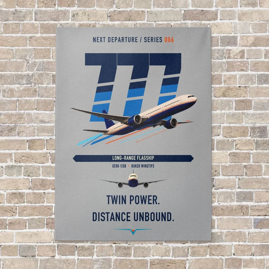 Boeing 777-300ER vertical canvas print - no frame - light gray background