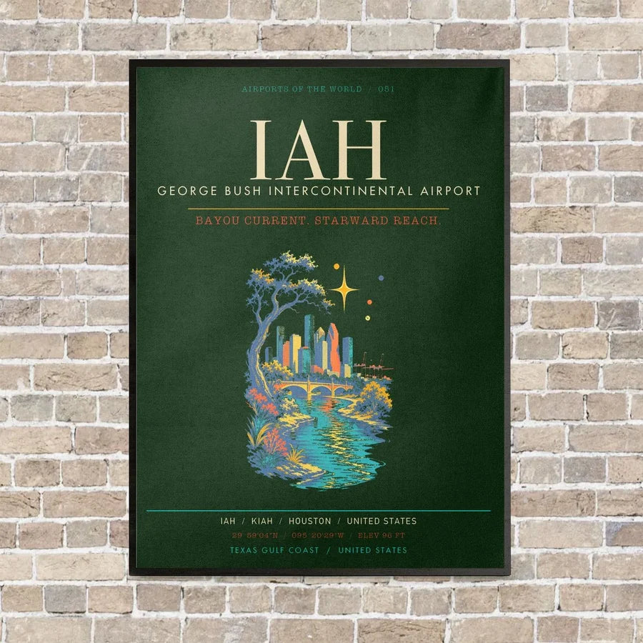 Houston George Bush Intercontinental Airport IAH - Canvas Framed - Dark Green