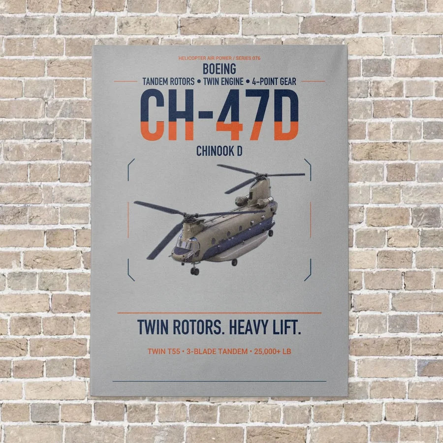 Boeing CH-47D vertical canvas print - no frame - light gray background