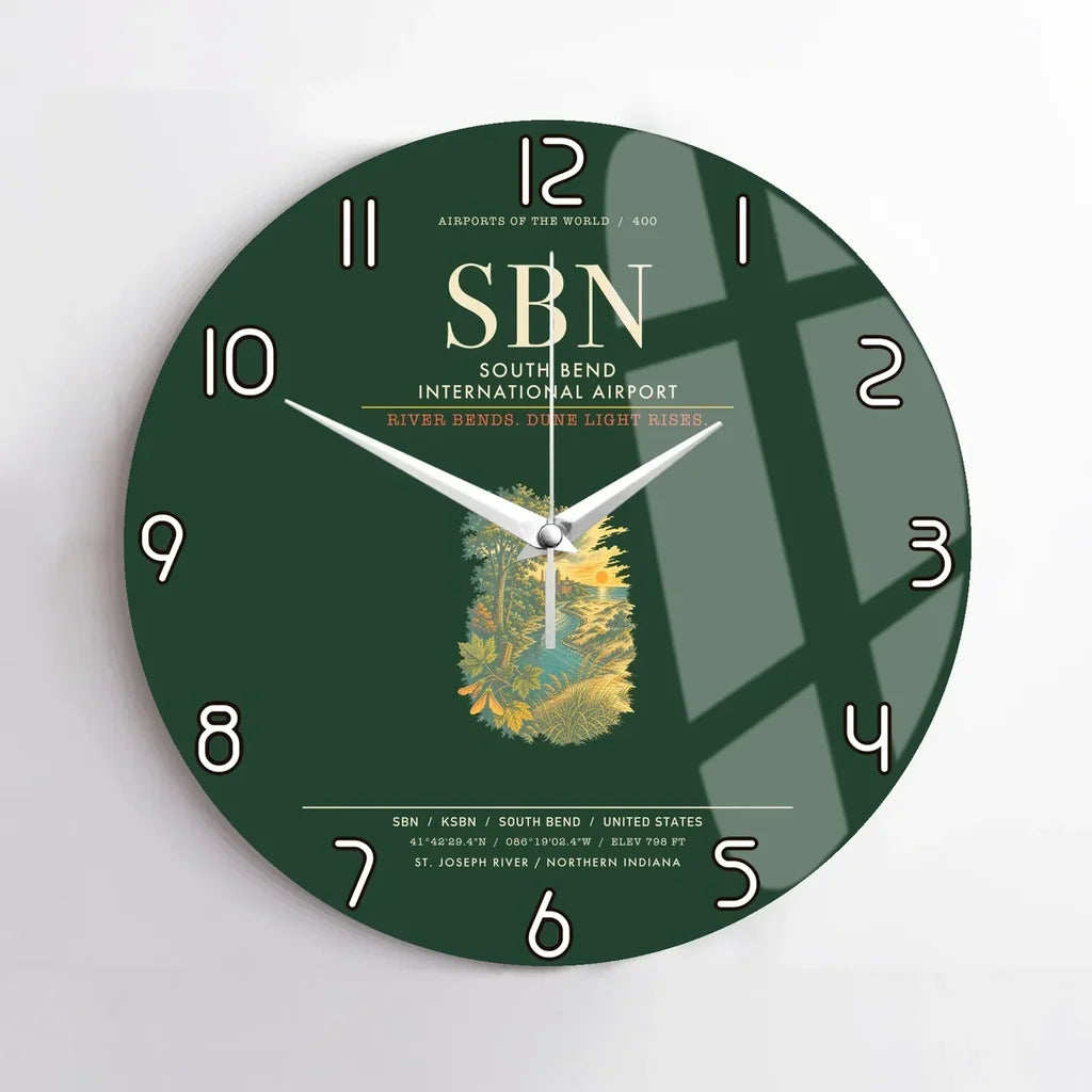 South Bend International Airport SBN Wall-Clock No-Frame - Dark Green