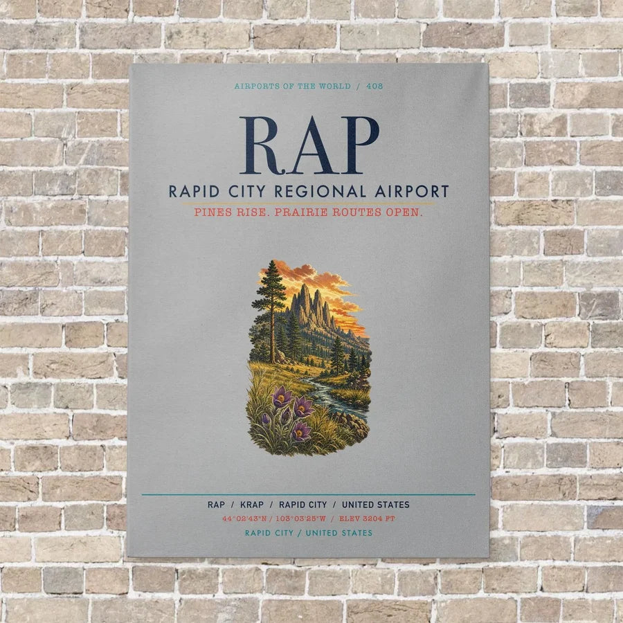 Rapid City Regional Airport RAP vertical canvas print - no frame - light gray background