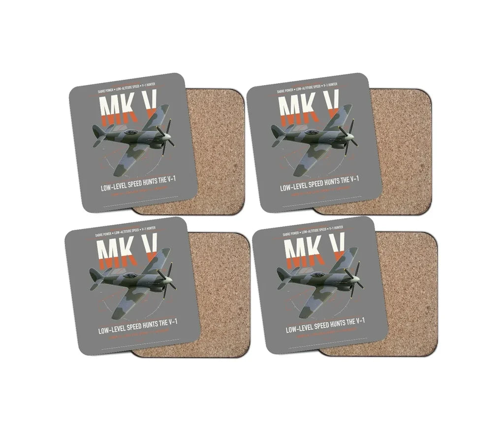 Hawker Tempest Mk V design on gray 4 pieces set coaster