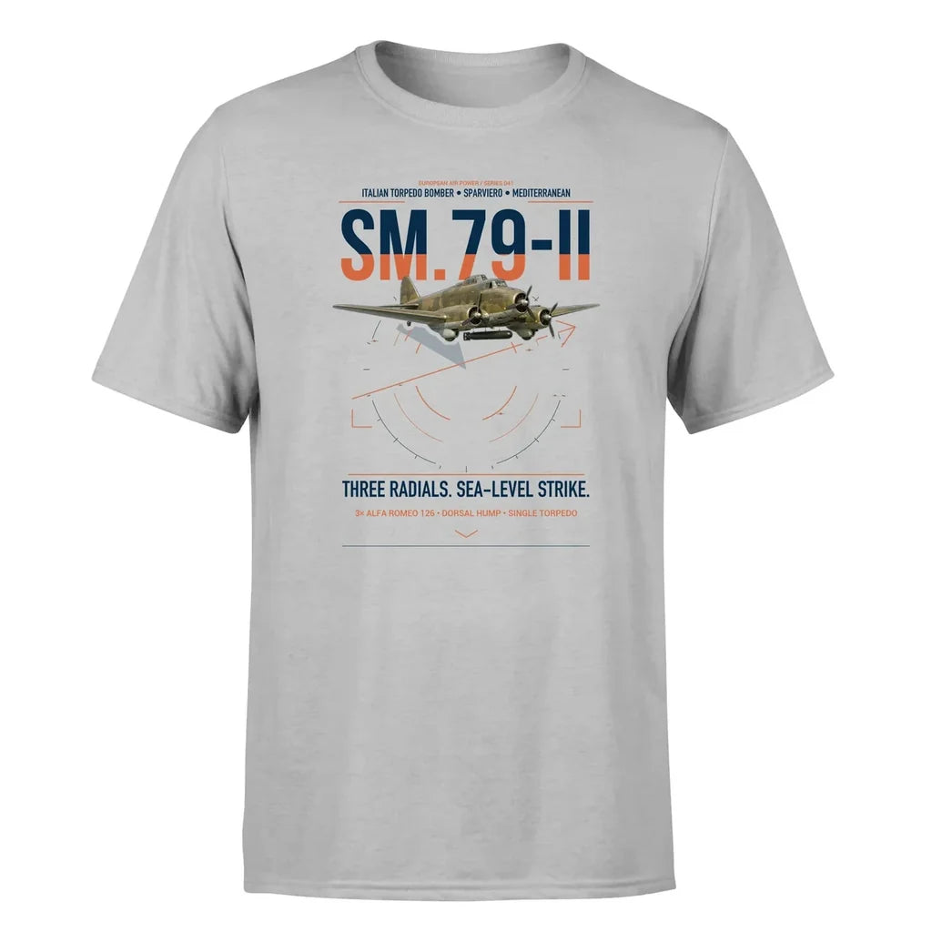 Savoia-Marchetti SM.79-II Sparviero design on light gray t-shirt, single-side print