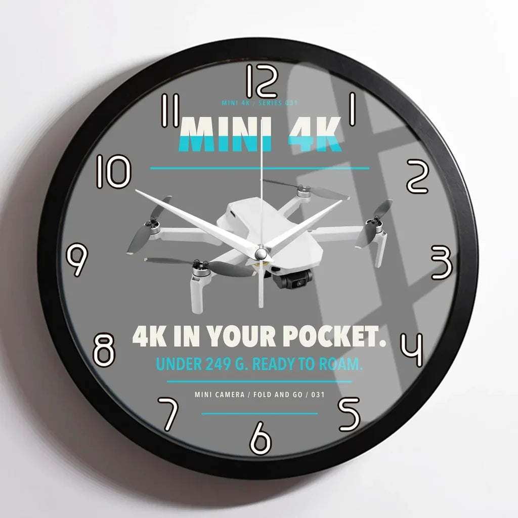 DJI Mini 4K design on gray framed wall clock