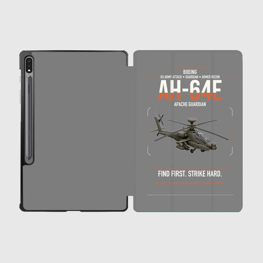 Boeing AH-64E Apache Guardian design on gray samsung tablet tablet case