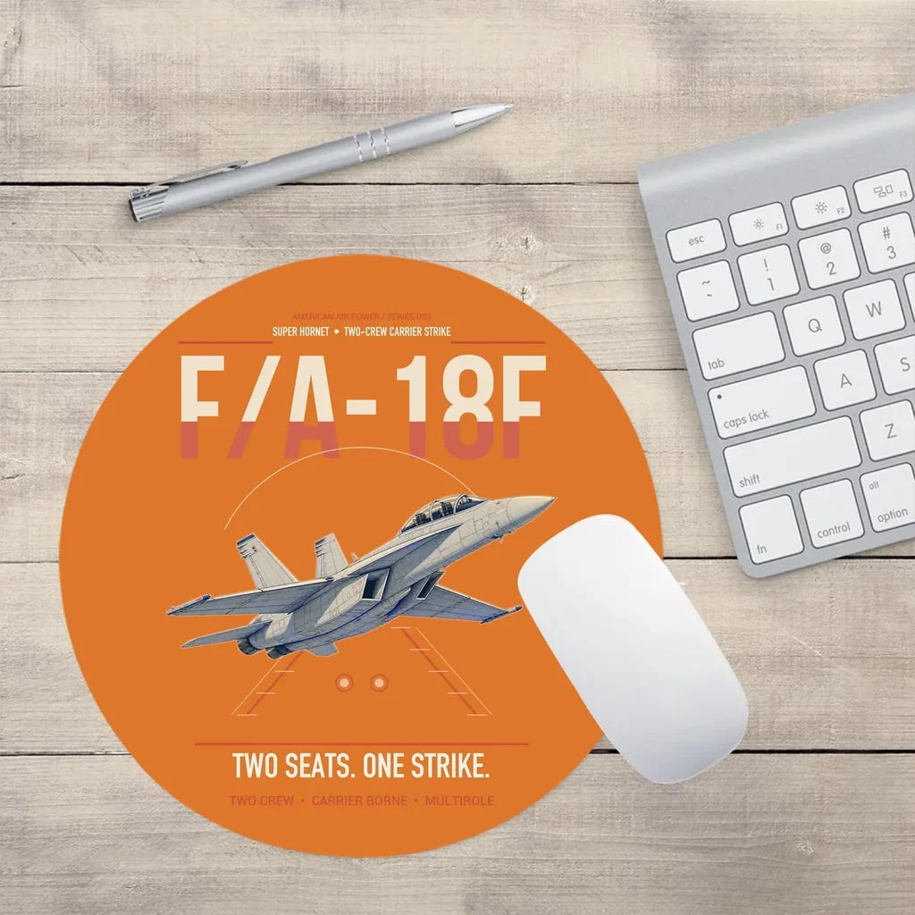 F-A-18F Super Hornet design on orange round mouse pad