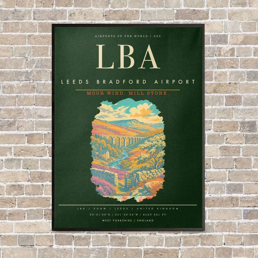 Leeds Bradford Airport LBA - Canvas Framed - Dark Green