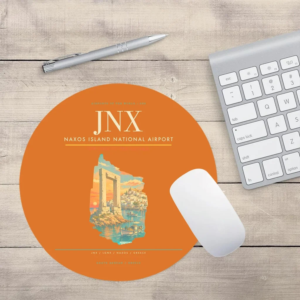 Naxos Island National Airport (JNX) design on orange round mouse pad