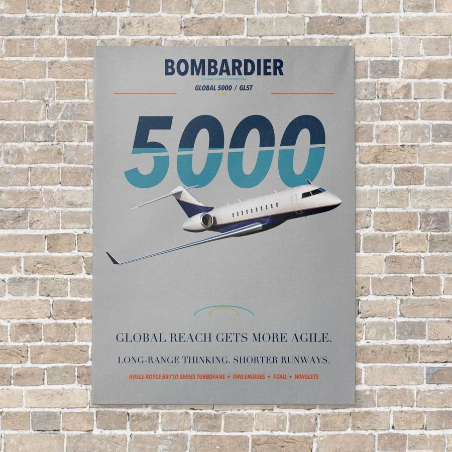 Bombardier Global 5000 vertical canvas print - no frame - light gray background