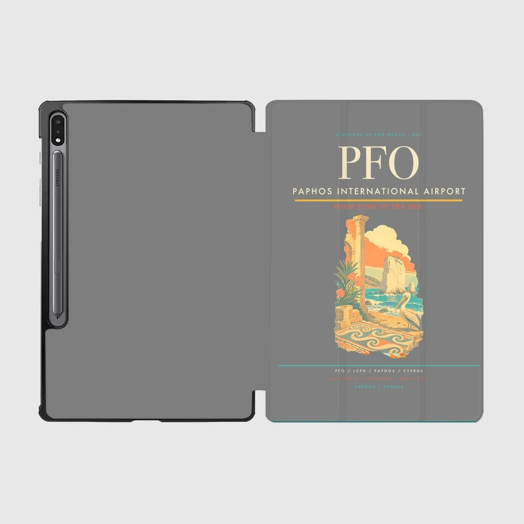 Paphos International Airport (PFO) design on gray samsung tablet tablet case
