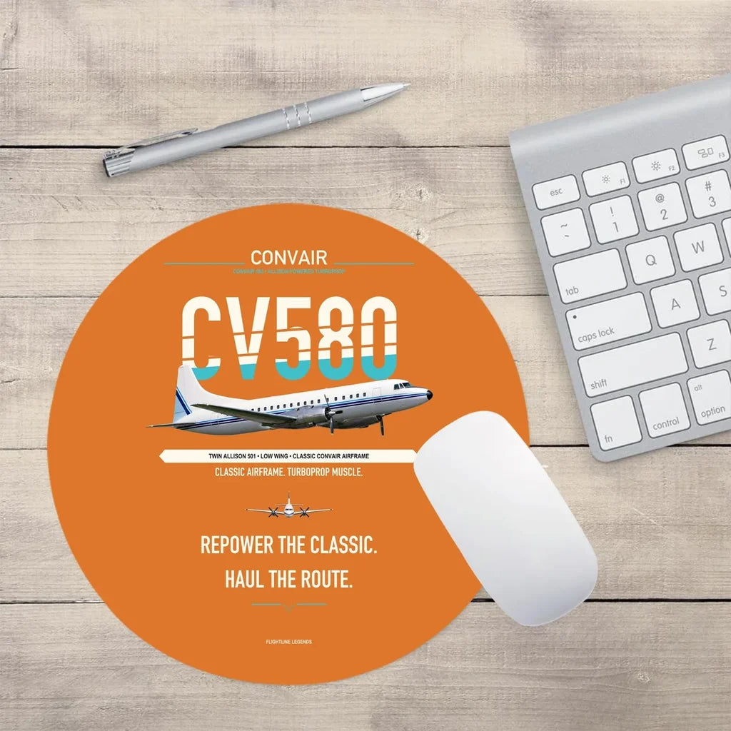 Convair 580 design on orange round mouse pad