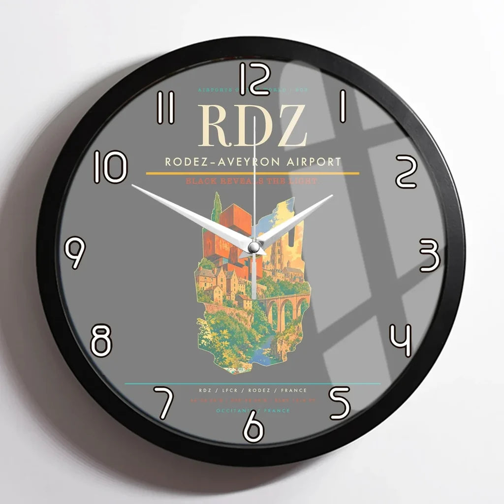Rodez–Aveyron Airport (RDZ) design on gray framed wall clock