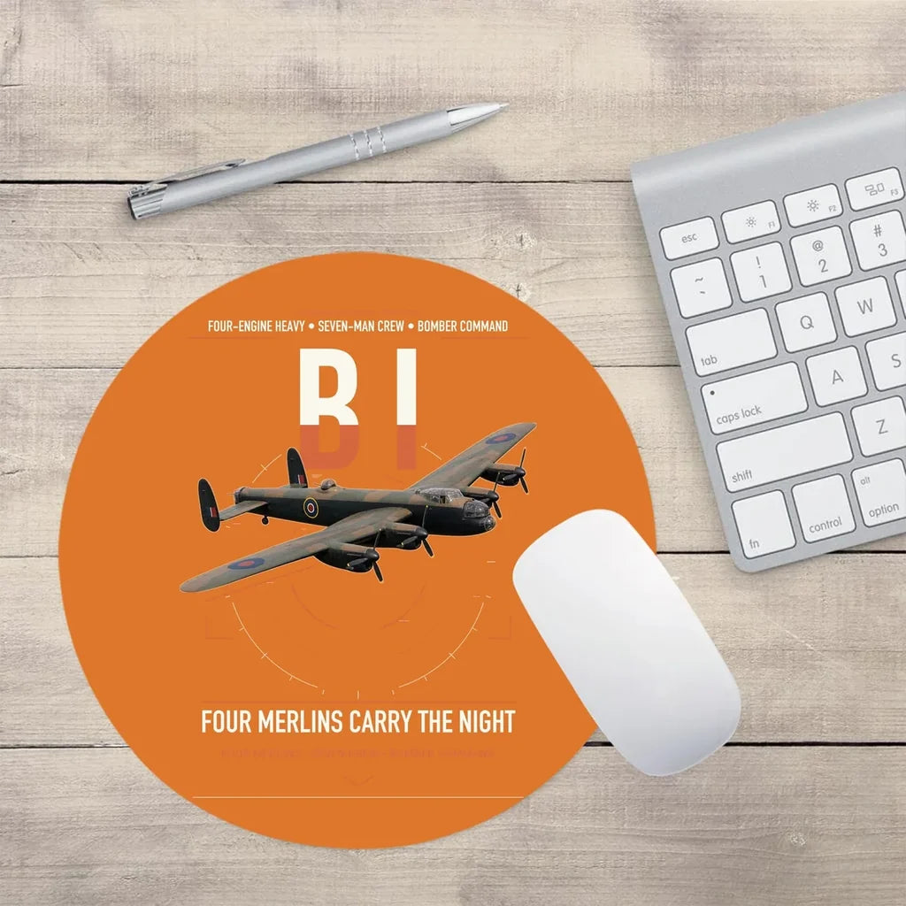 Avro Lancaster B I design on orange round mouse pad