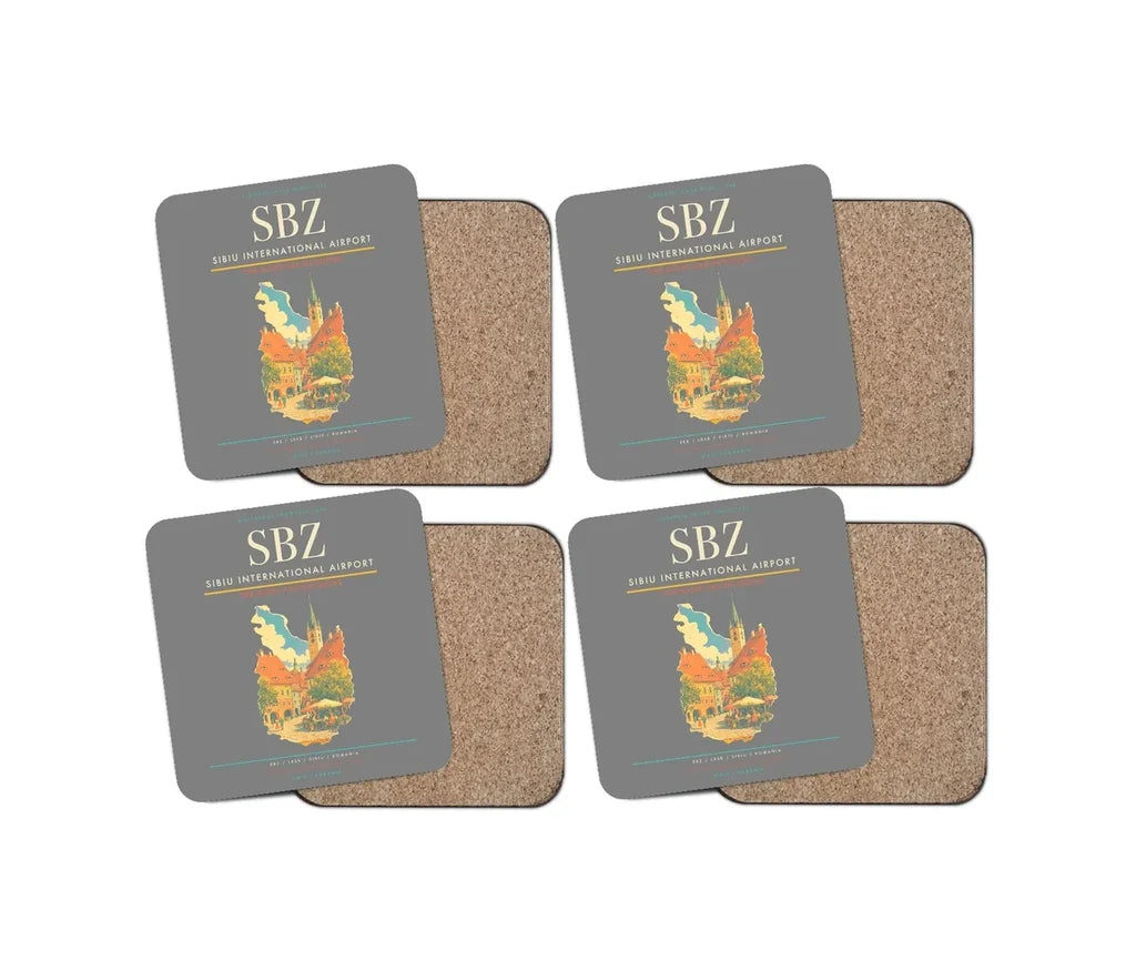 Sibiu International Airport (SBZ) design on gray 4 pieces set coaster
