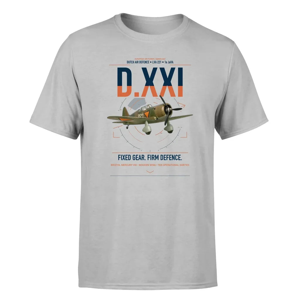 Fokker D.XXI — Dutch LVA aircraft 221 design on light gray t-shirt, single-side print