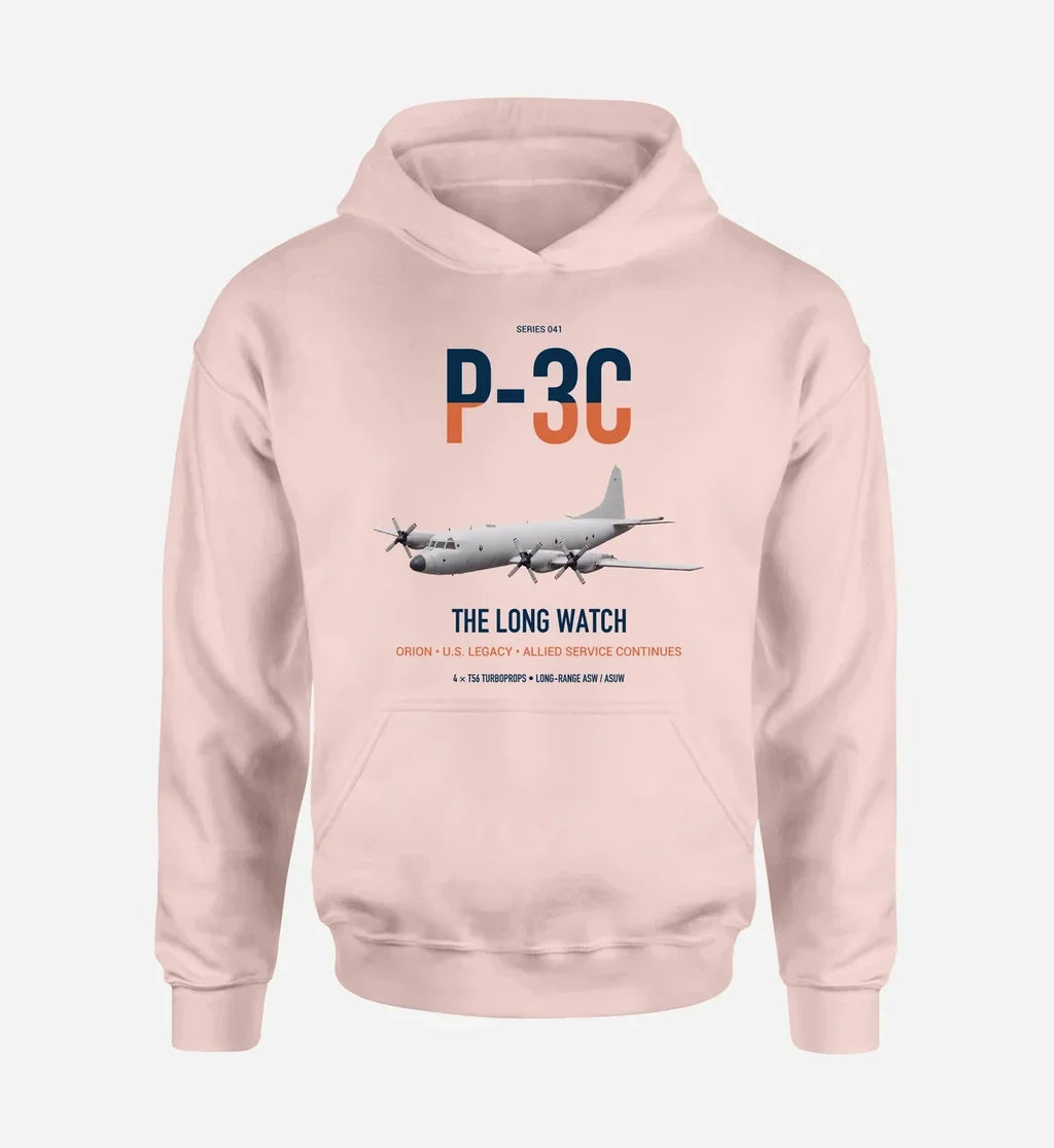 P-3C Orion design on pink double-side hoodie, single-side print
