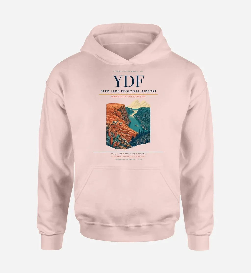 Deer Lake Regional Airport (YDF) design on pink hoodie single-side print