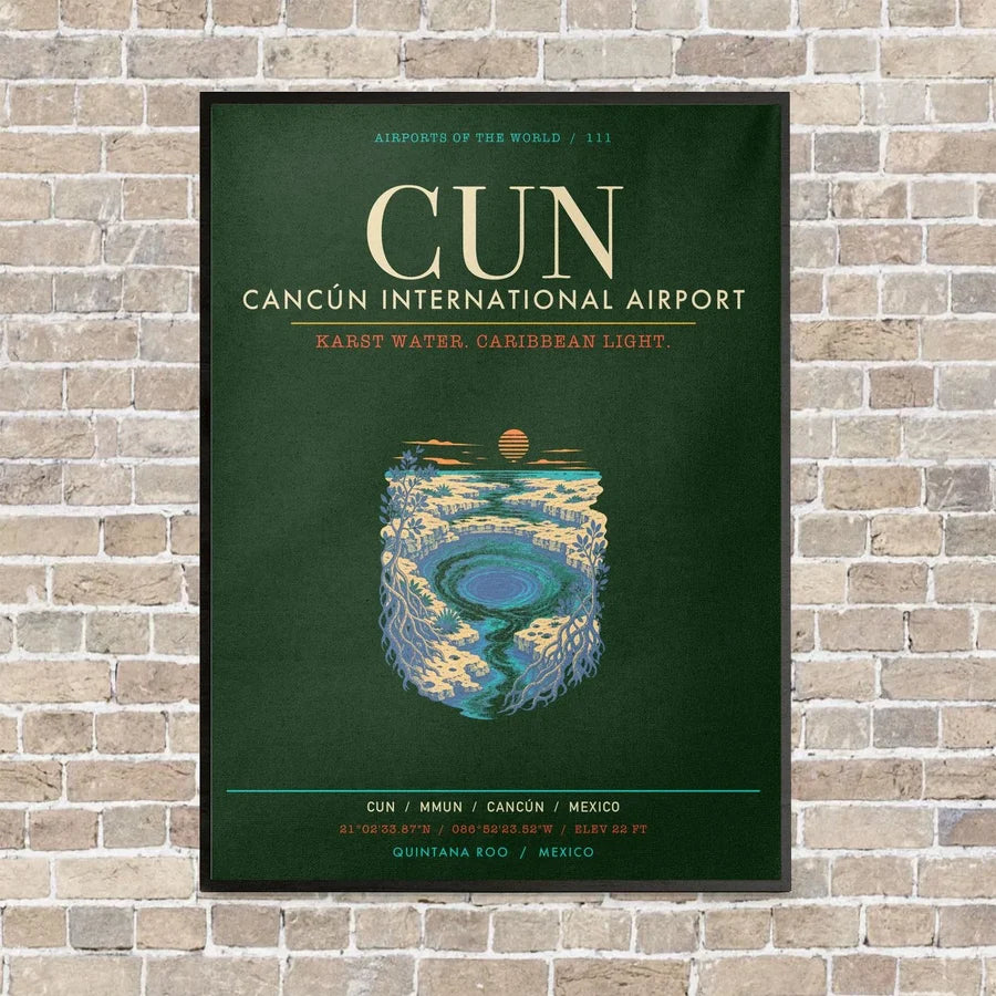 Cancun International Airport CUN - Canvas Framed - Dark Green