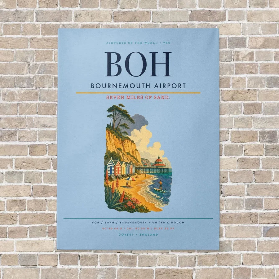 Bournemouth Airport BOH - Canvas No Frame - Light Blue