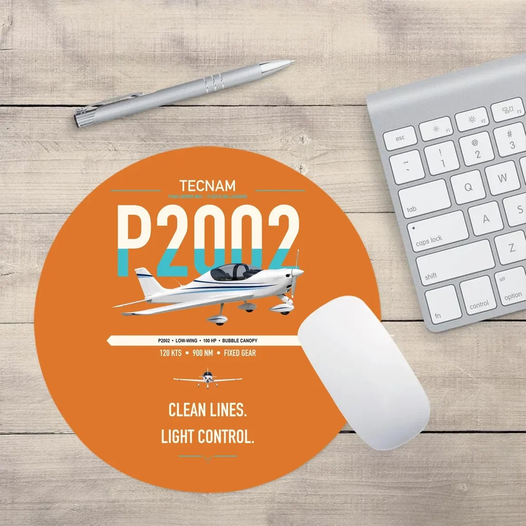 Tecnam P2002 Sierra MkII design on orange round mouse pad