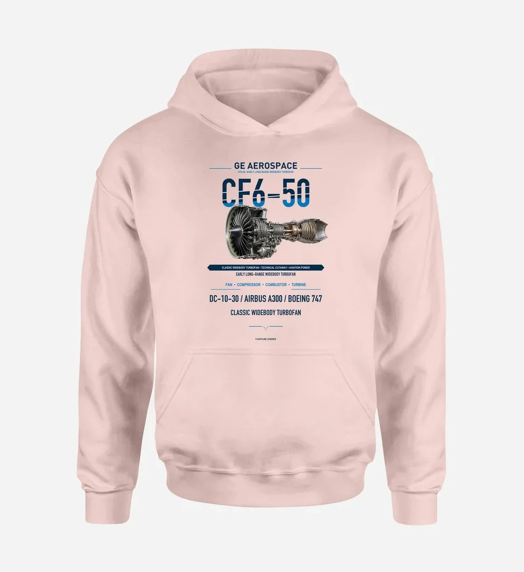 CF6-50 design on pink hoodie single side