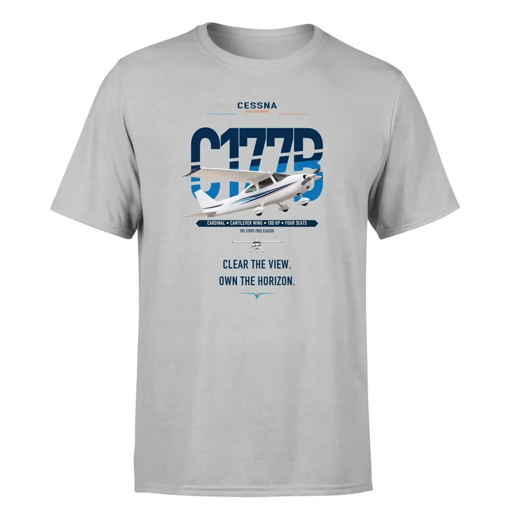Cessna 177B Cardinal design on light gray t-shirt, single-side print