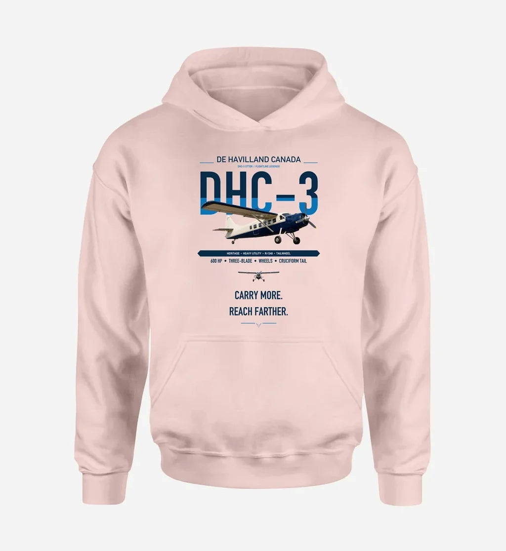 DHC-3 Otter design on pink double-side hoodie, single-side print