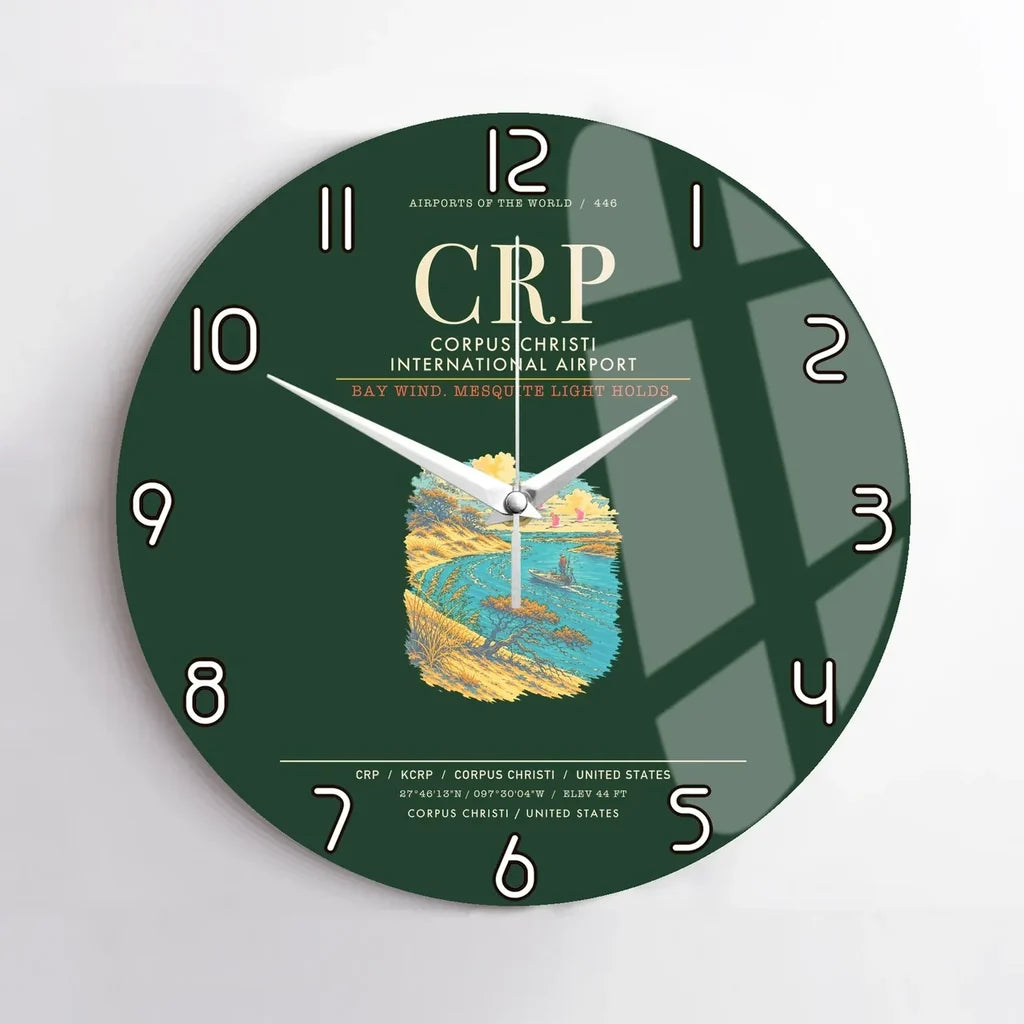 Corpus Christi International Airport CRP Wall-Clock No-Frame - Dark Green