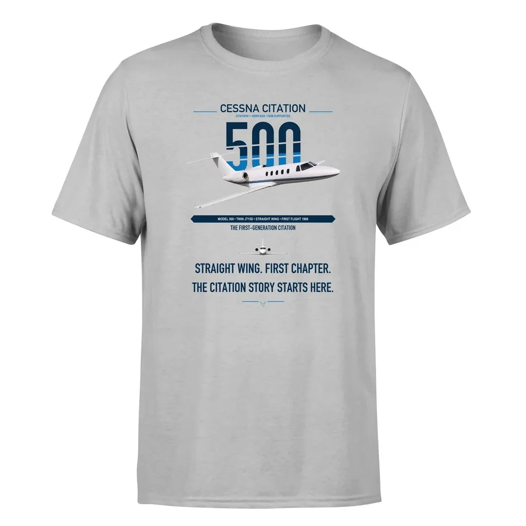 Cessna Citation 500 - Citation I design on light gray double-side t-shirt, single-side print
