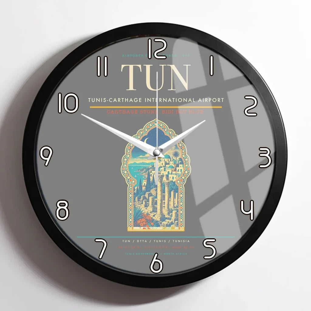 Tunis-Carthage International Airport (TUN) design on gray framed wall clock