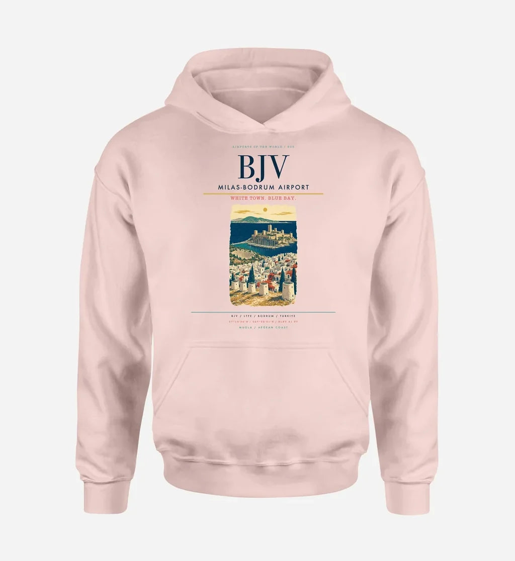 Milas-Bodrum Airport (BJV) design on pink hoodie single-side print