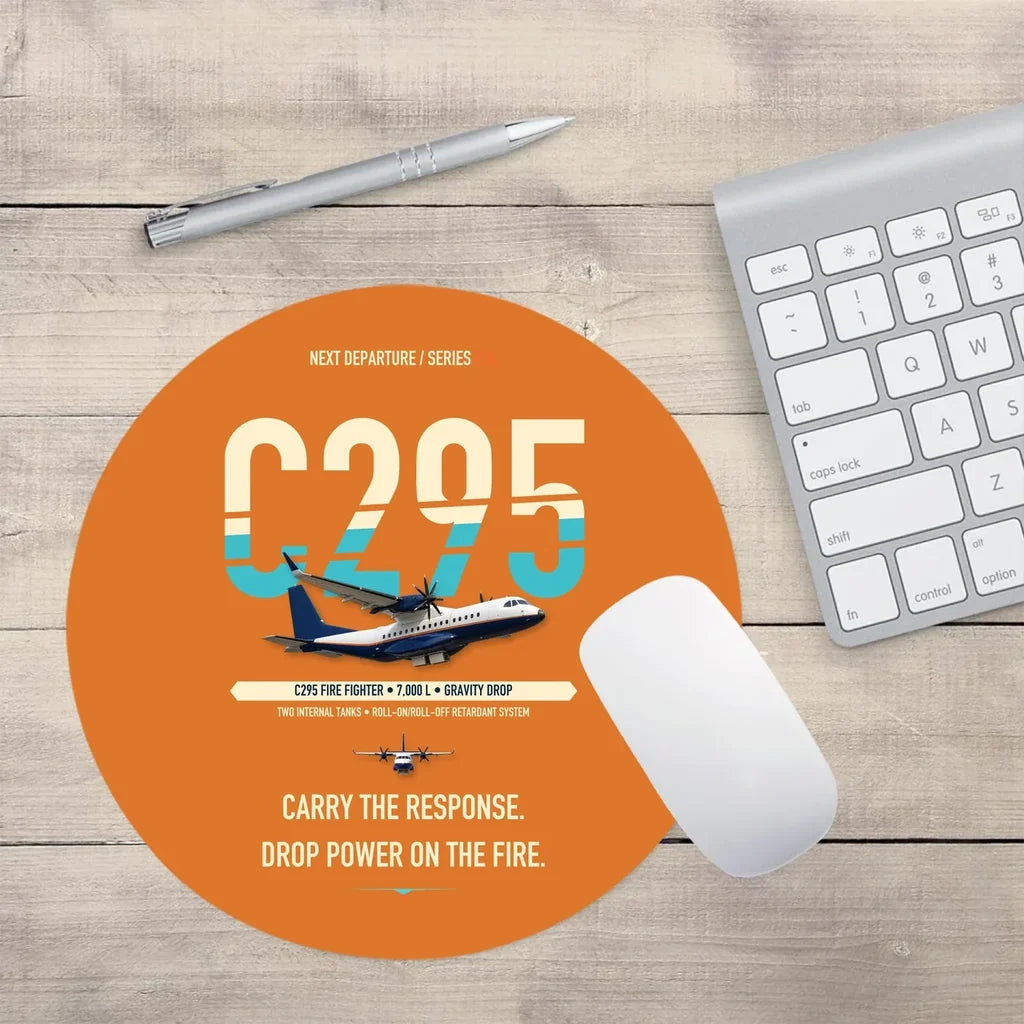 Airbus C295 Firefighter design on orange round mouse pad
