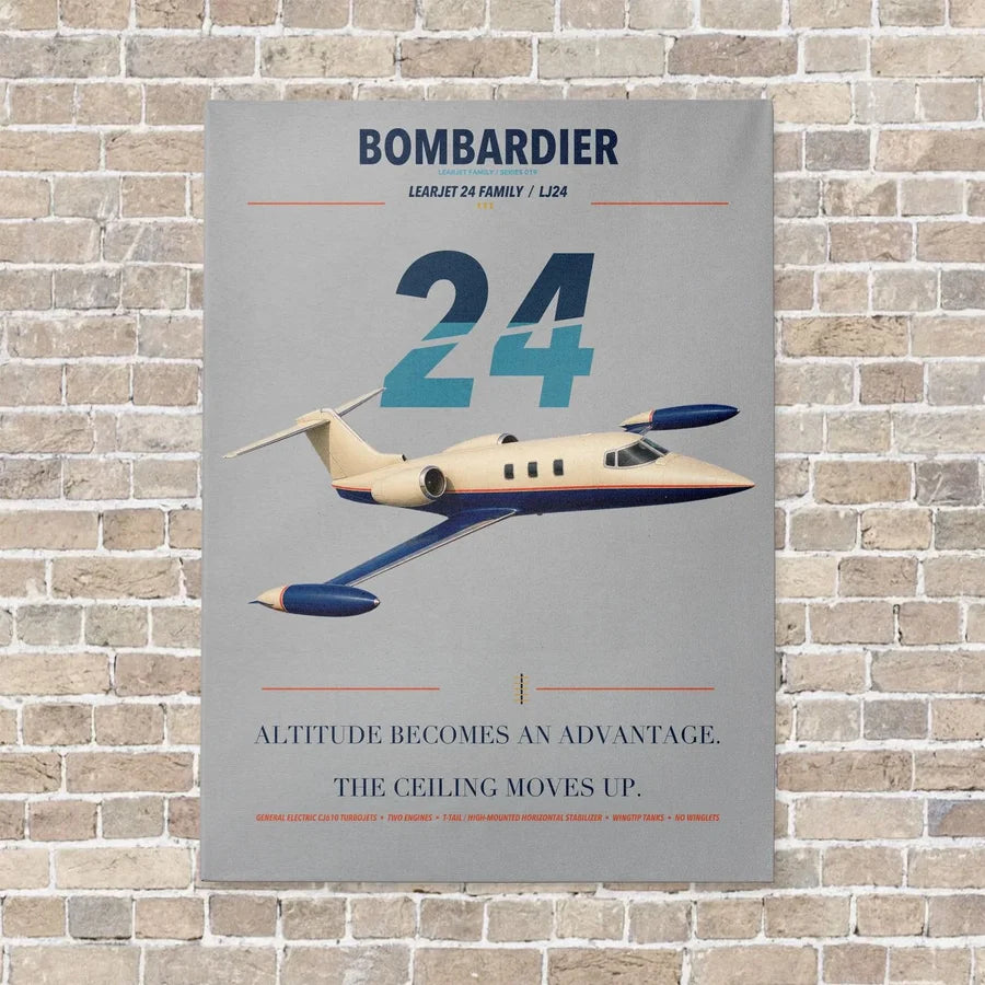 Bombardier Learjet 24 vertical canvas print - no frame - light gray background