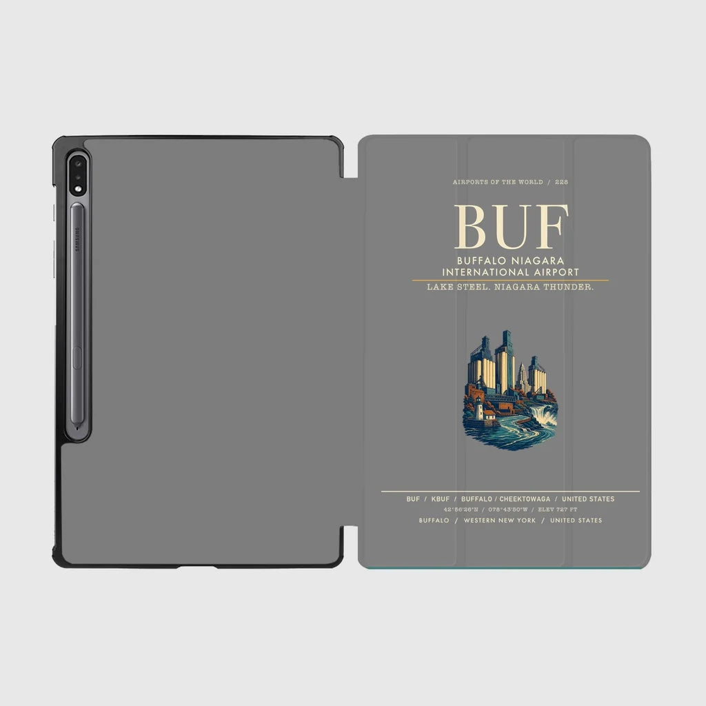 Buffalo Niagara International Airport (BUF) design on gray samsung tablet tablet case