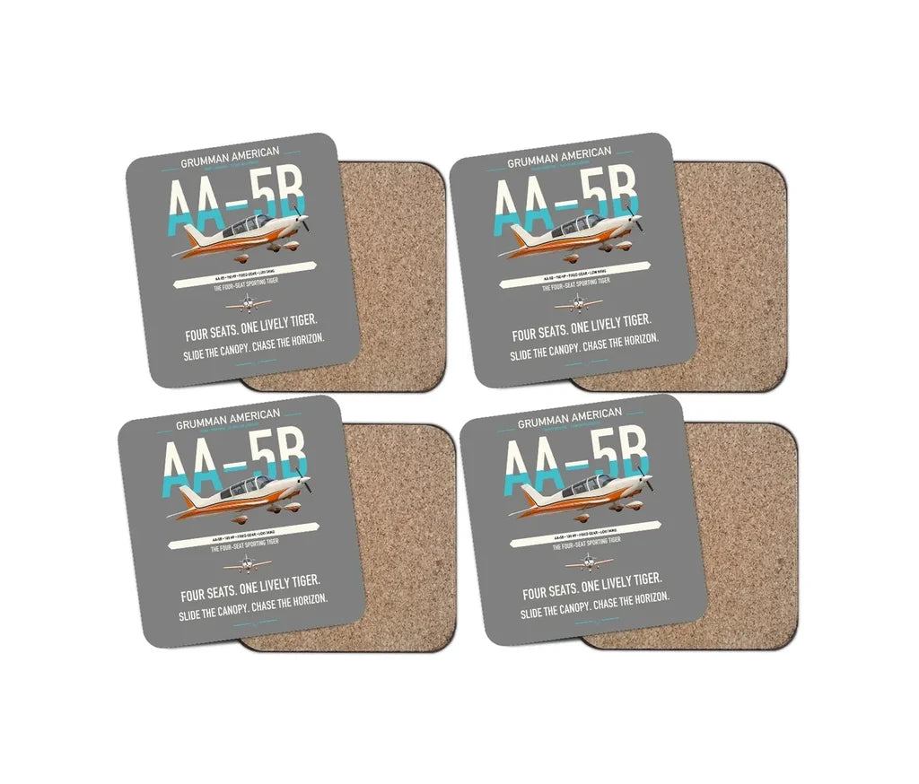 Grumman American AA-5B Tiger design on gray 4 pieces set coaster