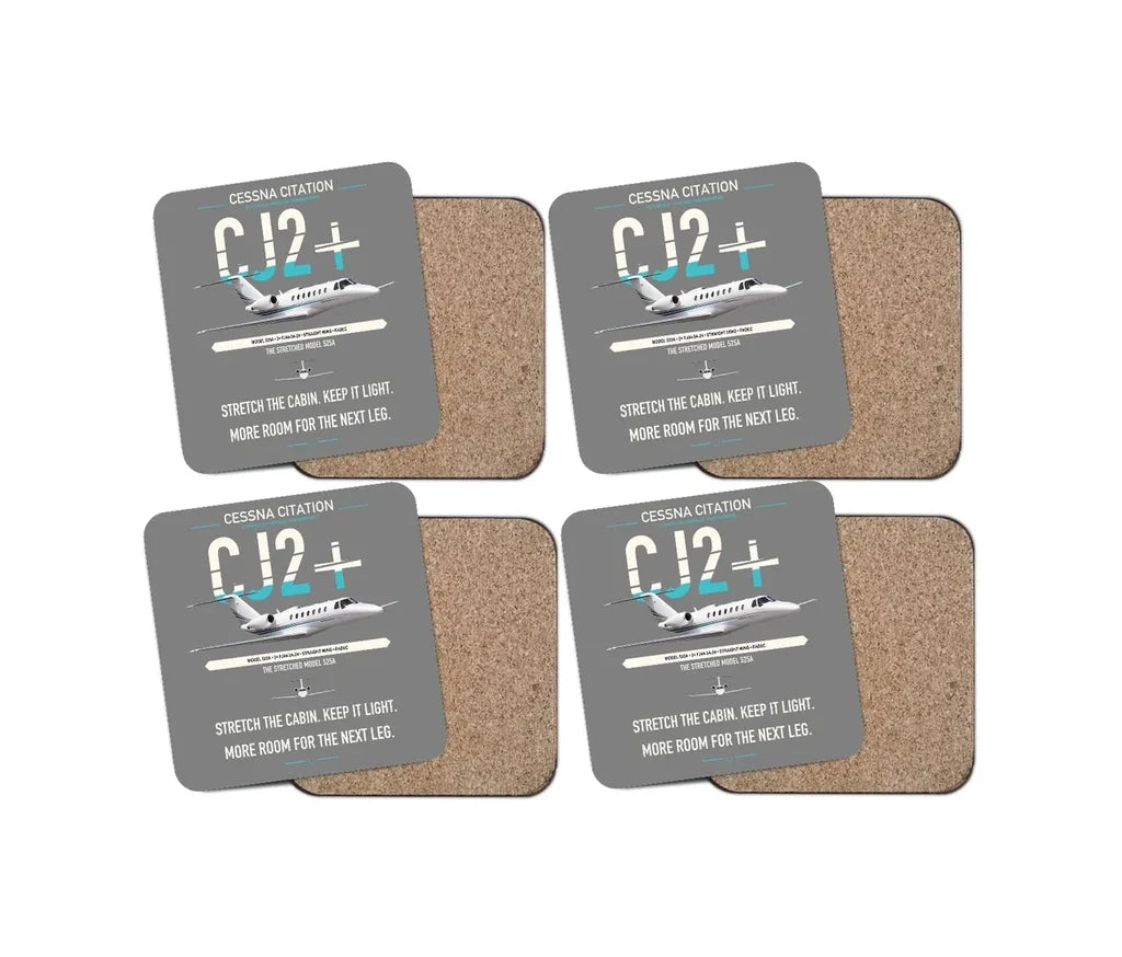 Cessna Citation CJ2+ design on gray 4 pieces set coaster