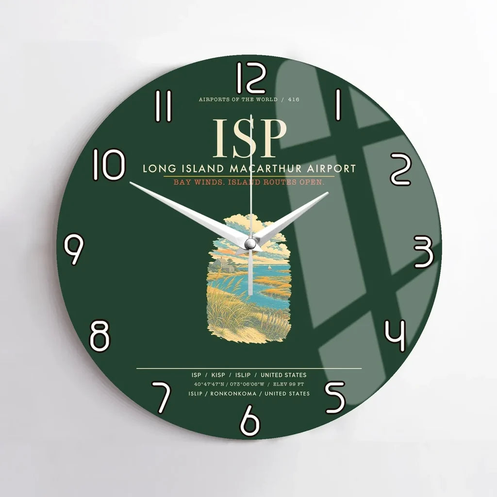 Long Island MacArthur Airport ISP Wall-Clock No-Frame - Dark Green