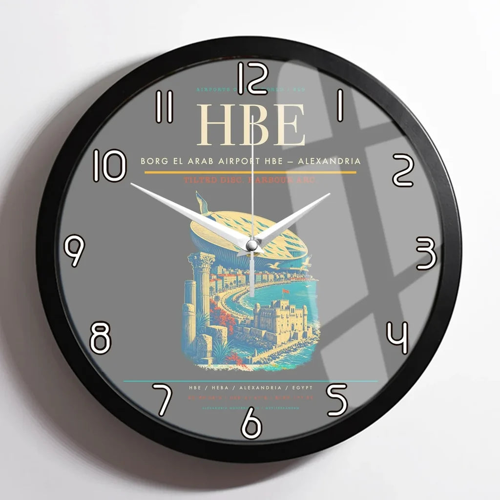 Borg El Arab Airport (HBE) design on gray framed wall clock