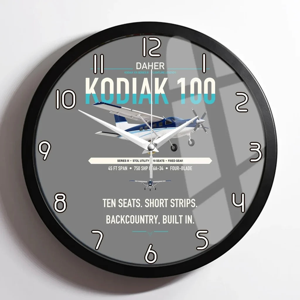 Daher Kodiak 100 Series III design on gray framed wall clock