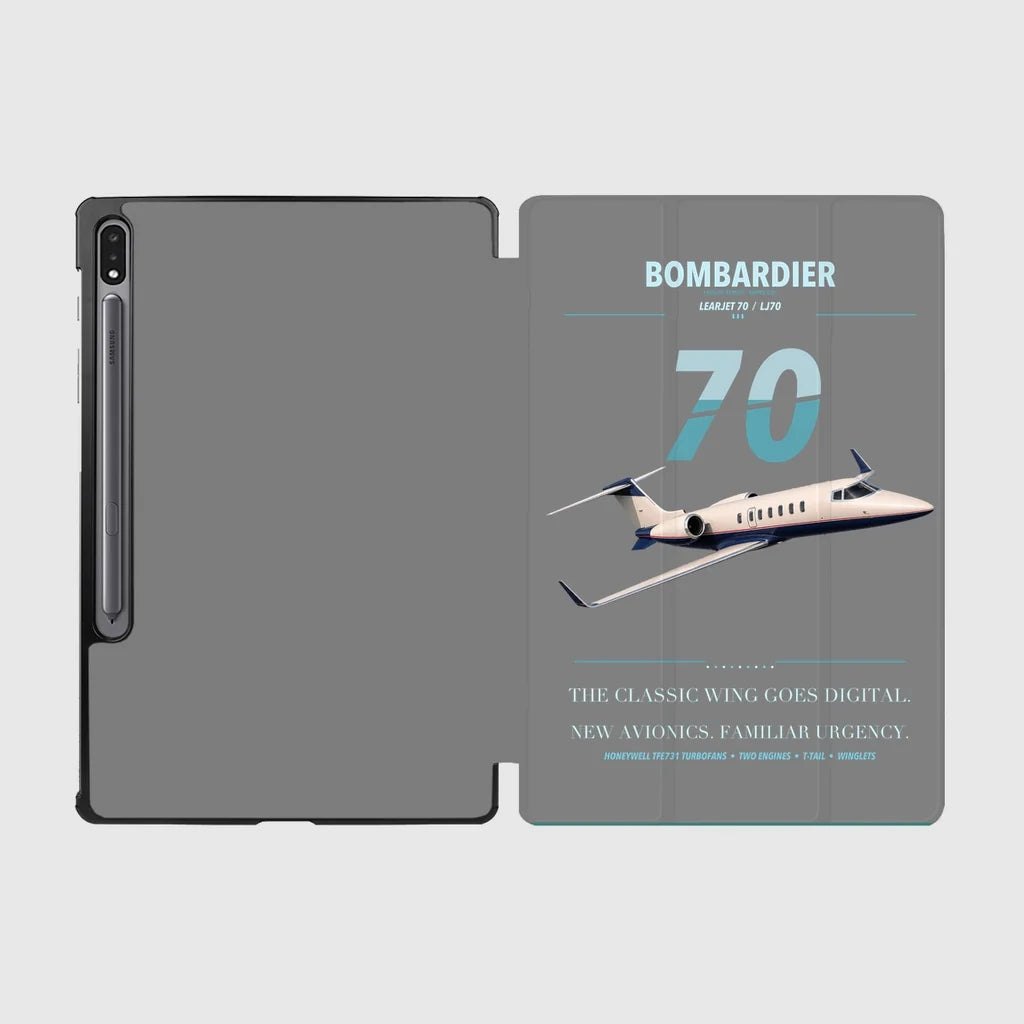 Bombardier Learjet 70 design on gray samsung tablet tablet case