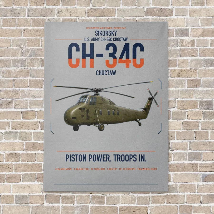 Sikorsky CH-34C Choctaw vertical canvas print - no frame - light gray background