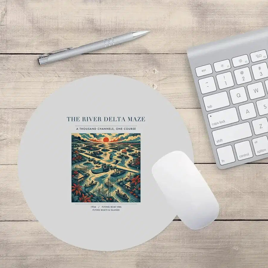 VINTAGE G4274 - The River Delta Maze - Designed Mouse Pads design on lightgray round