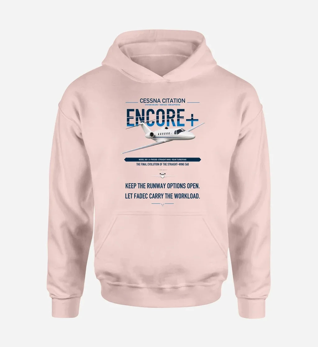 Cessna Citation Encore+ design on pink double-side hoodie, single-side print