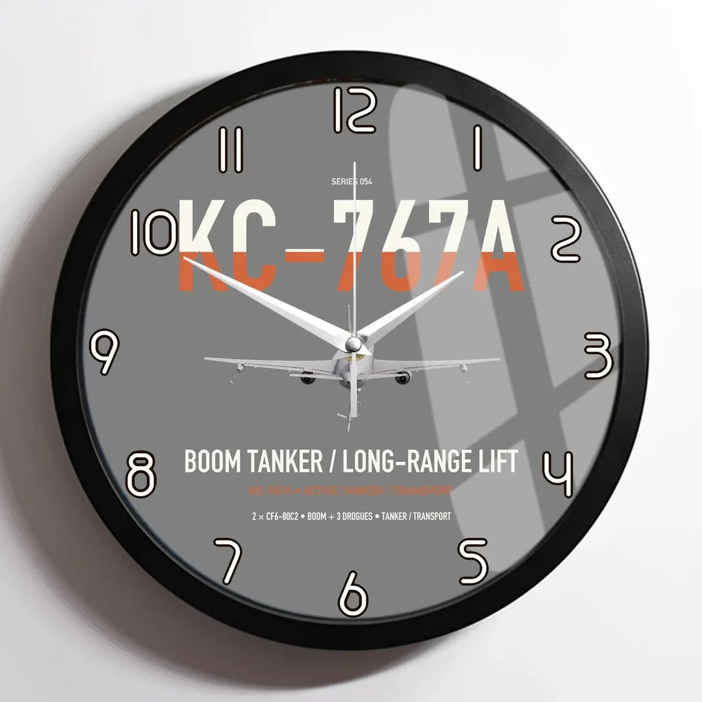 Boeing KC-767A design on gray framed wall clock
