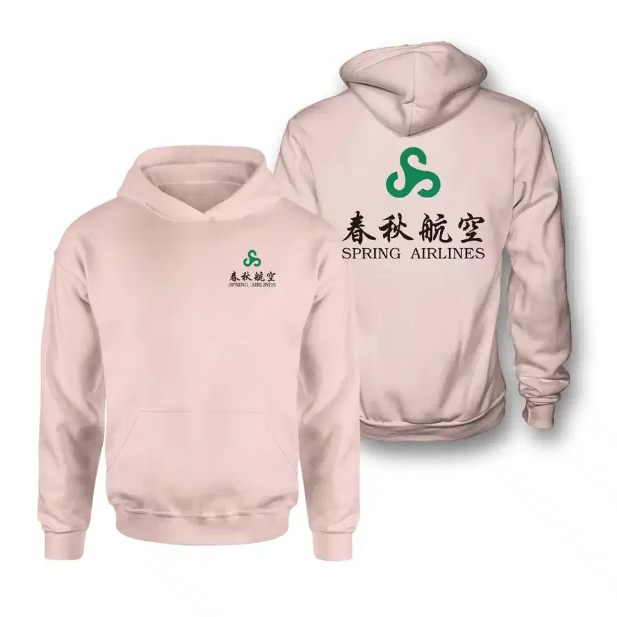 Spring Airlines logo on pink double side hoodie